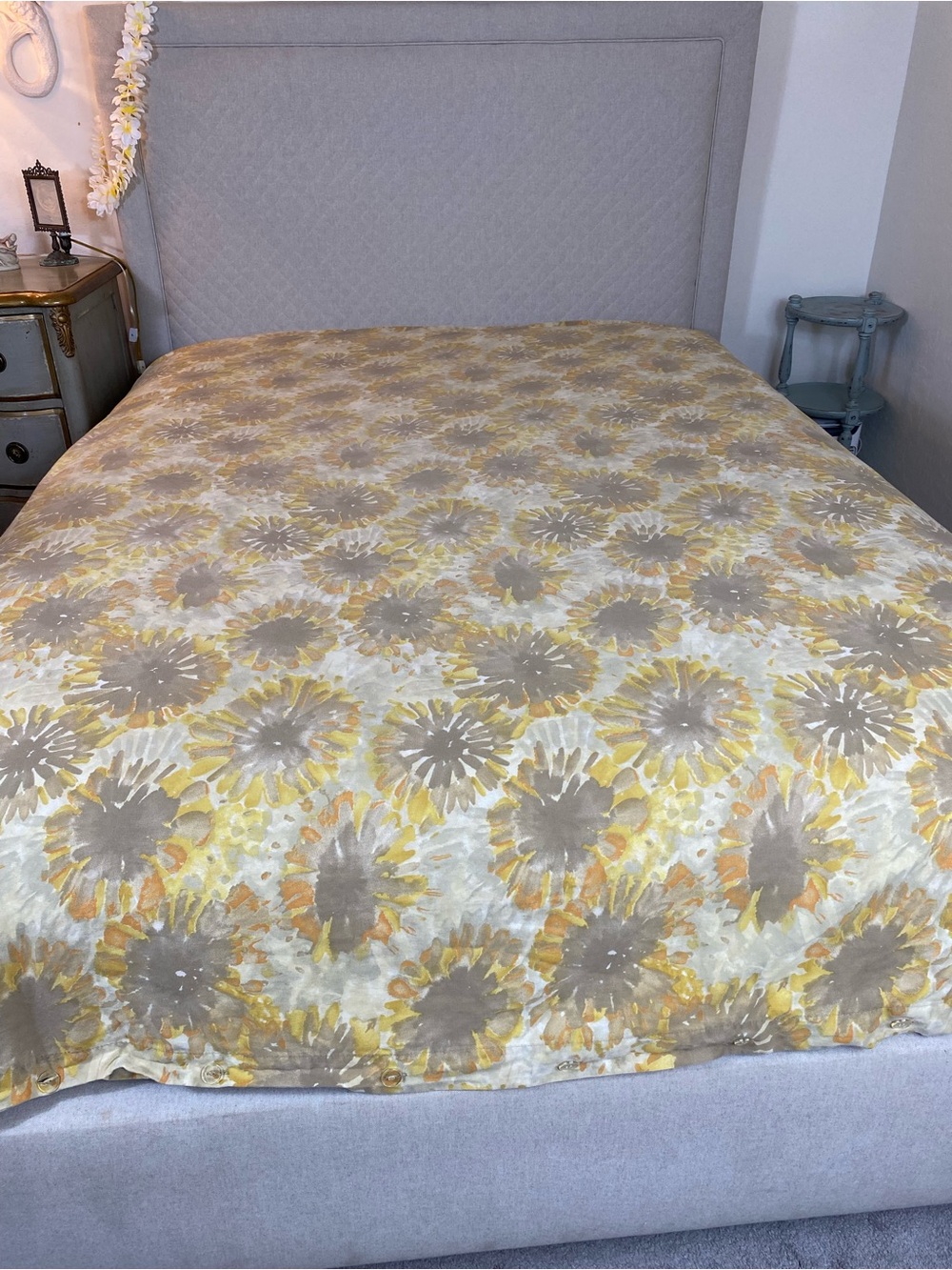 West Elm Yellow and Gray Sunflower-Print Duvet Cover